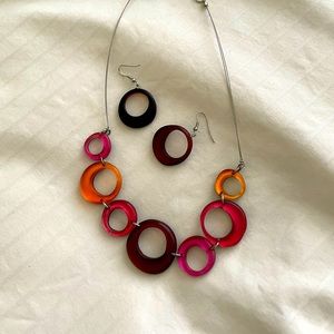 Origin Jewelry Resin Collection red, orange and burgundy necklace and earrings